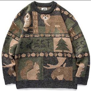 Japanese Adam Freak STREETWEAR, RARE forest animals crew neck wool sweater